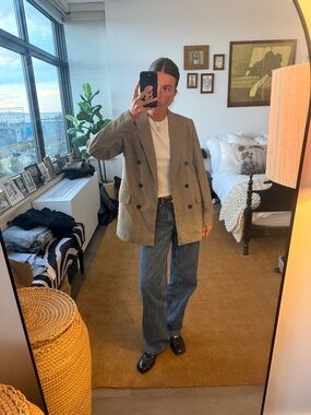 Zara Brown Plaid Double-Breasted Blazer
